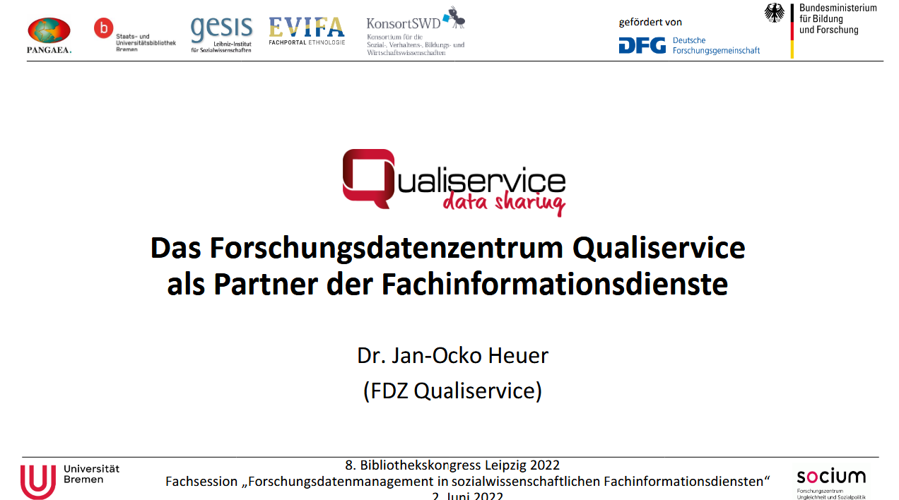 Das Forschungsdatenzentrum Qualiservice als Partner der Fachinformationsdienste